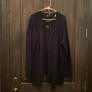 Extra Touch Black Cardigan with Cute Cut Out Detail